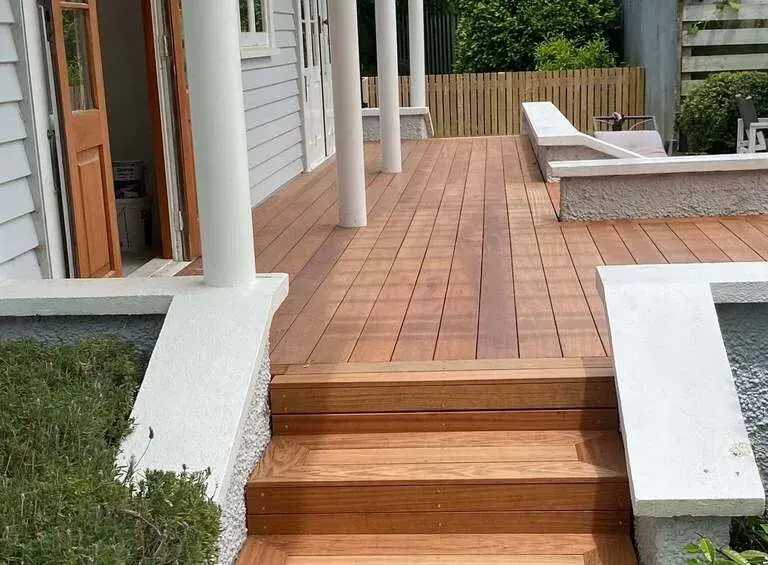 Hardwood deck and steps at a villa entrance, Palmerston North
